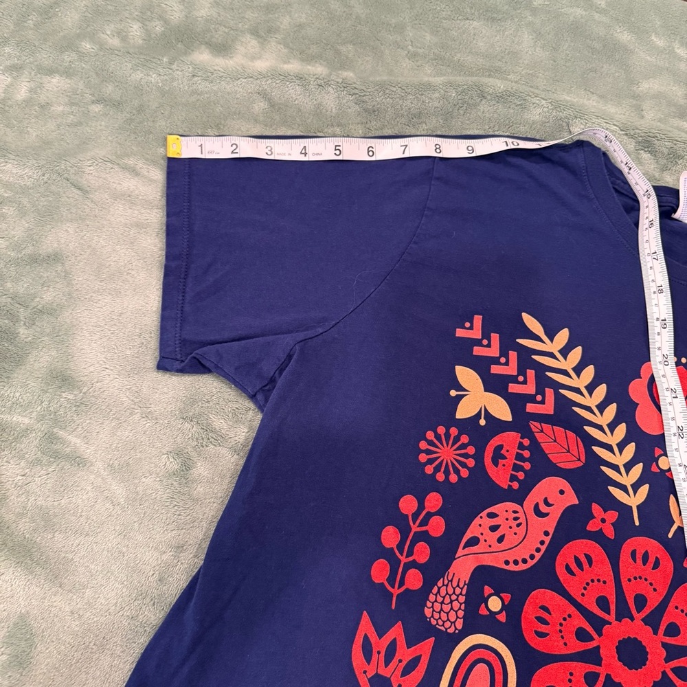Port & Company Women’s XXL Blue Folk Art Birds Floral Graphic T Shirt - Picture 7 of 8